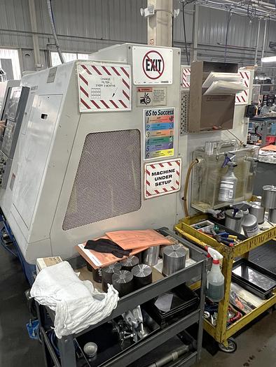 Used 2003 Mazak SQT100MS Mazatrol Fusion 640T with Milling/Drilling Capability, Subspindle, Spego Bobcat Barfeeder, Parts Catcher