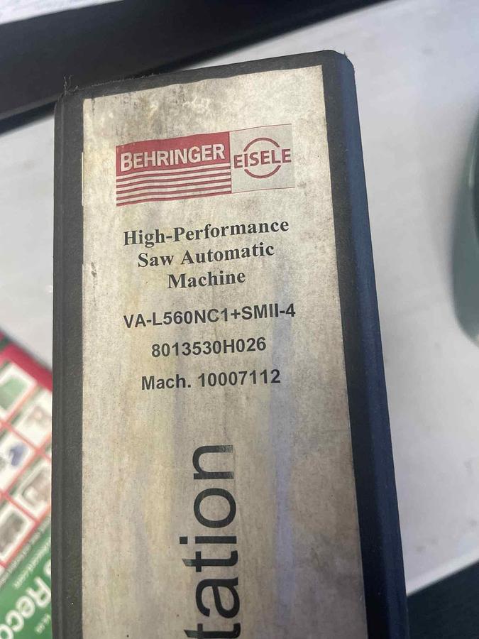 Used 2014 Behringer VA-L560NC1+SMII-4 Automatic Cold Saw