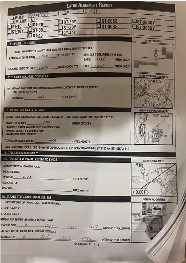 Used 2013 Haas ST-20 with Tailstock, Chip Conveyor, Tool Presetter, Parts Catcher