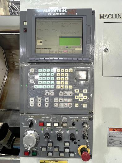 Used 2003 Mazak SQT100MS Mazatrol Fusion 640T with Milling/Drilling Capability, Subspindle, Spego Bobcat Barfeeder, Parts Catcher