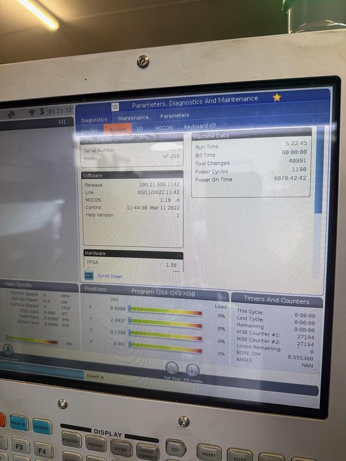 Used 2022 Haas VF-2SS, 4th & 5th Axis Pre-Wired, Haas Probing Tool & Part Probe, Prepped for Cool. Thru Spindle