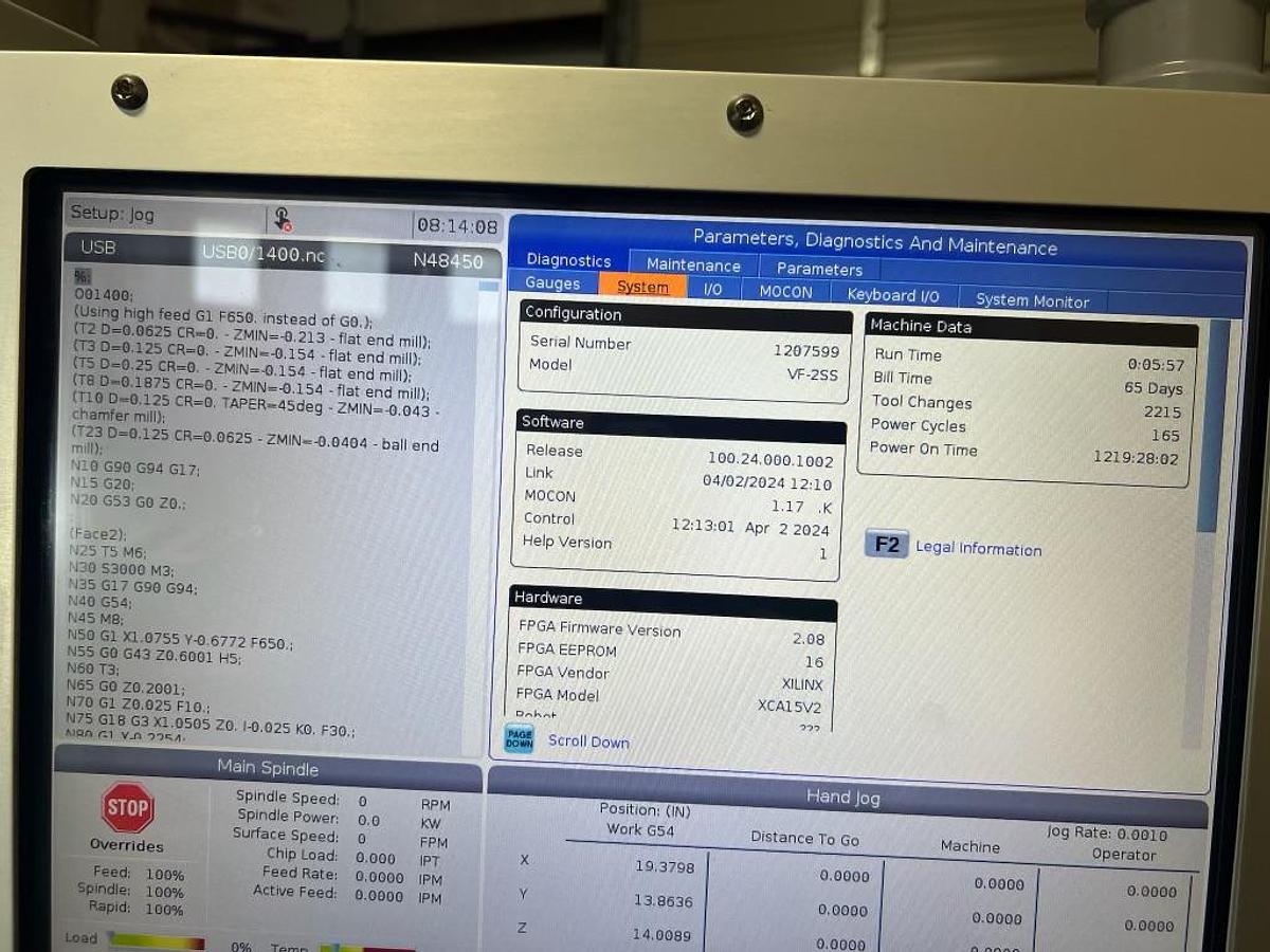 Used 2024 Haas VF-2SS w/ Haas HRT-210 Rotary Table, Probing, Coolant Through Spindle, High Speed Machining, Auger, Pcool