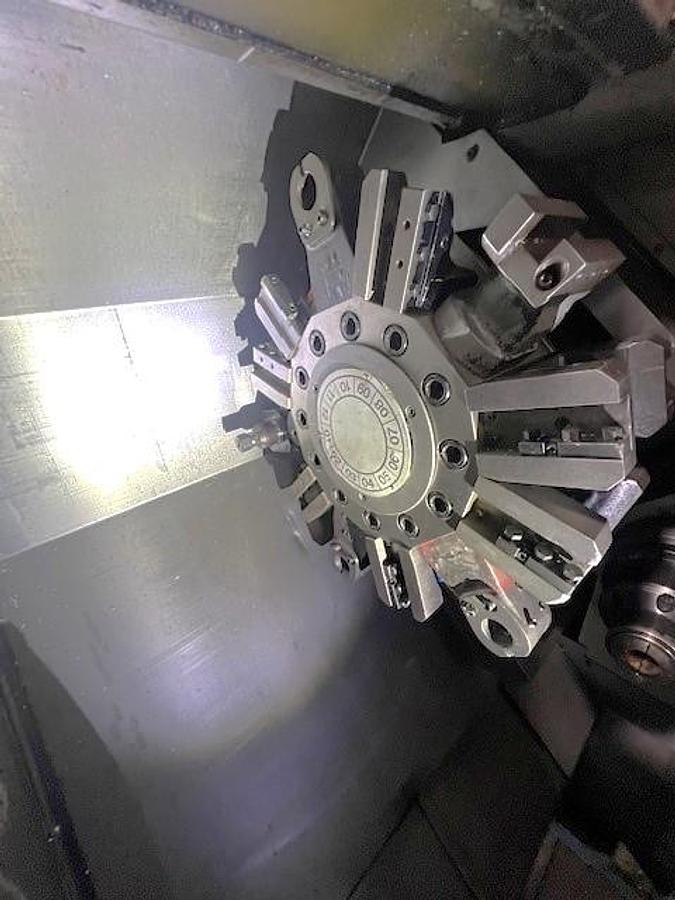 Used 2001 Mazak SQT100MS Mazatrol Fusion 640T with Milling/Drilling Capability, Subspindle, Full C Axis Spindle Rotation, Conveyor