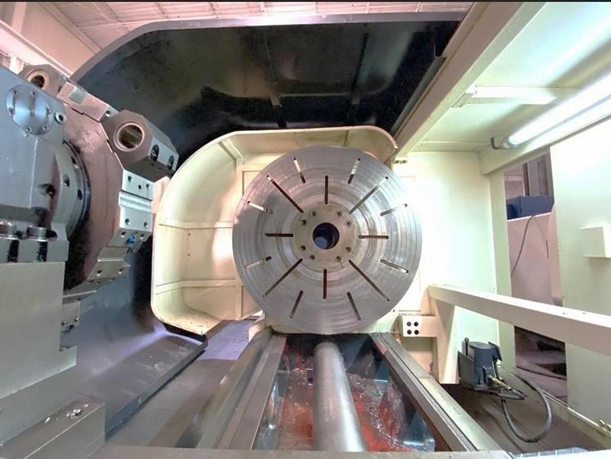 Used 2007 Hwacheon T130 CNC T-Lathe with 51.18" Swing, 35.83" Max Cut Diam., 400 RPM, 6.1" Bore, 50" Chuck, 12 Station Turret, Fanuc