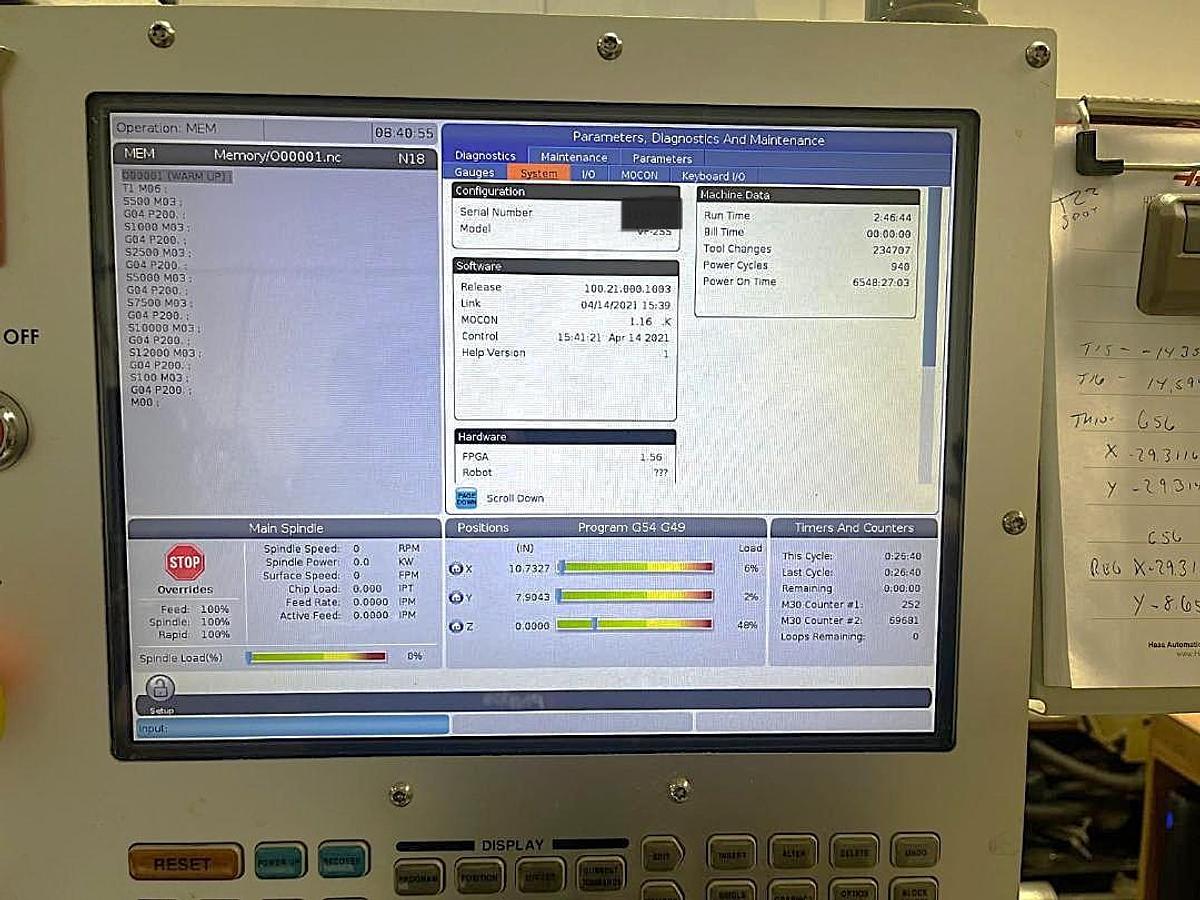 Used 2019 Haas VF-2SS with 4th Axis Drive & Wiring, Prepped for Coolant Through the Spindle, Chip Auger, PCool