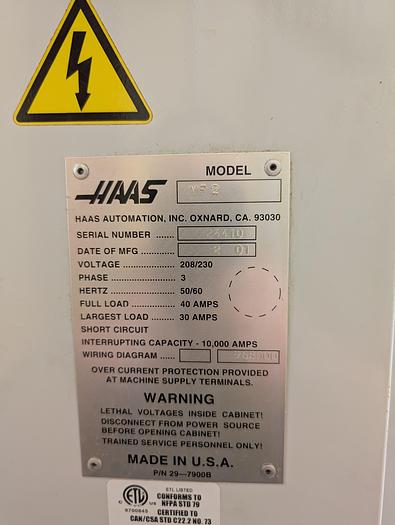 Used 2001 Haas VF-2 with Programmable Coolant Nozzle