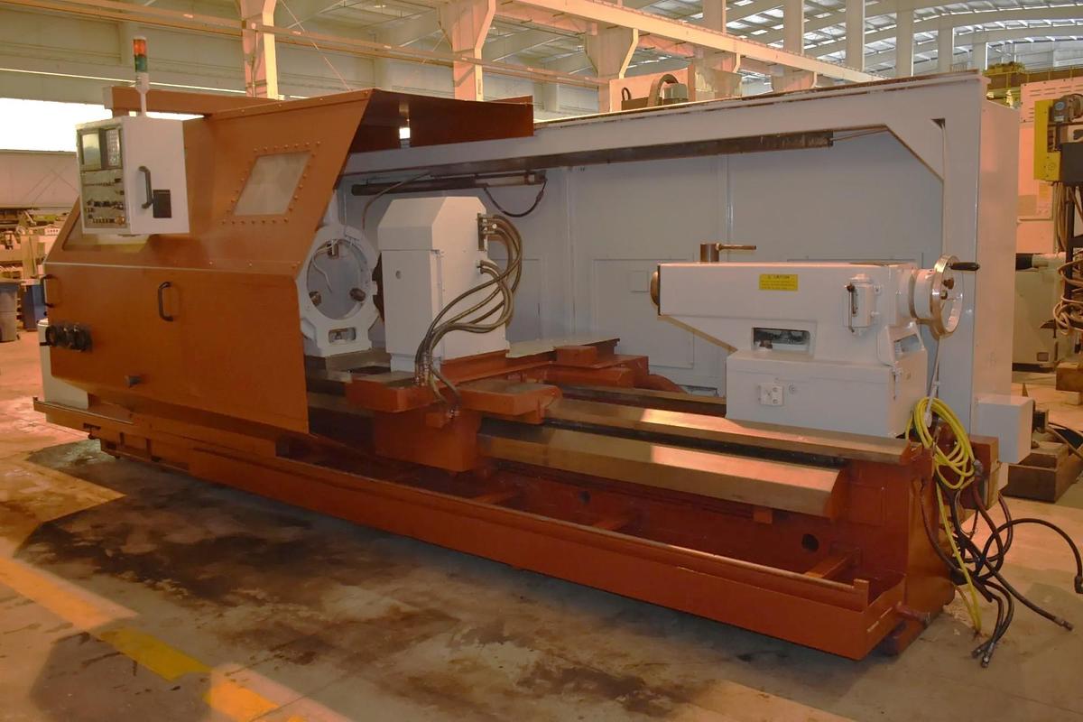 Used Hwacheon Mega 95/3000 with 48.4" Max Turn Diameter, 118" Max Length, 6" Bar Capacity, Steady Rest, Tailstock, 24" 3 Jaw Chuck