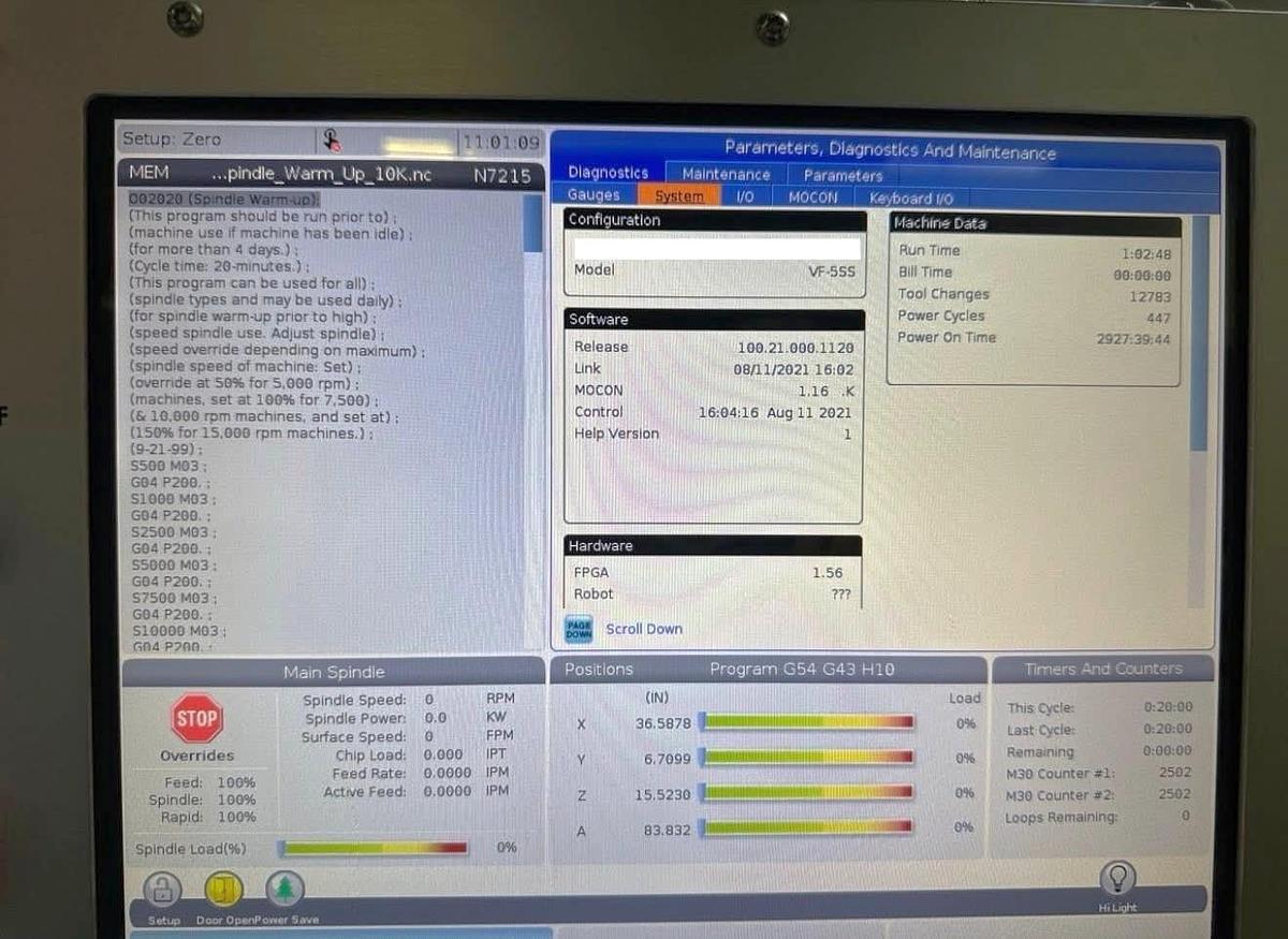 Used 2021 Haas VF-5SS with Haas HRT-160 4th Axis Table, Probing, PCool, Auger, 4th & 5th Axis Drives, Mist Collector, Tooling