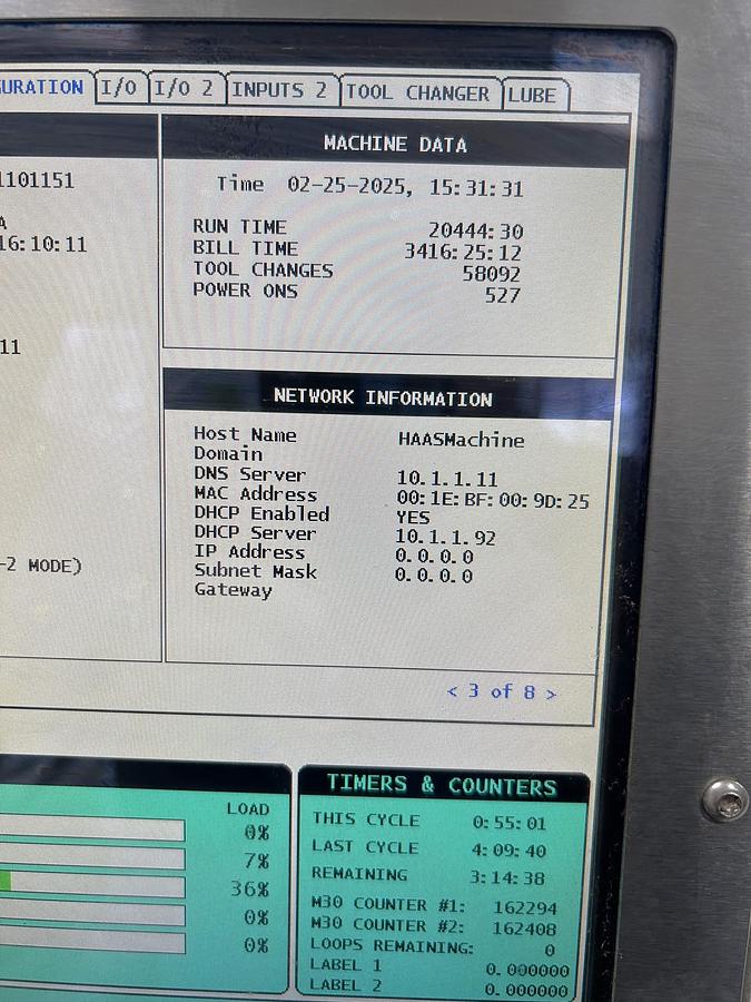 Used 2013 Haas VF-11/50 with CAT 50 taper, 7500 RPM, Probing, Coolant Thru Spindle, TR310 Trunnion 5th Axis Table
