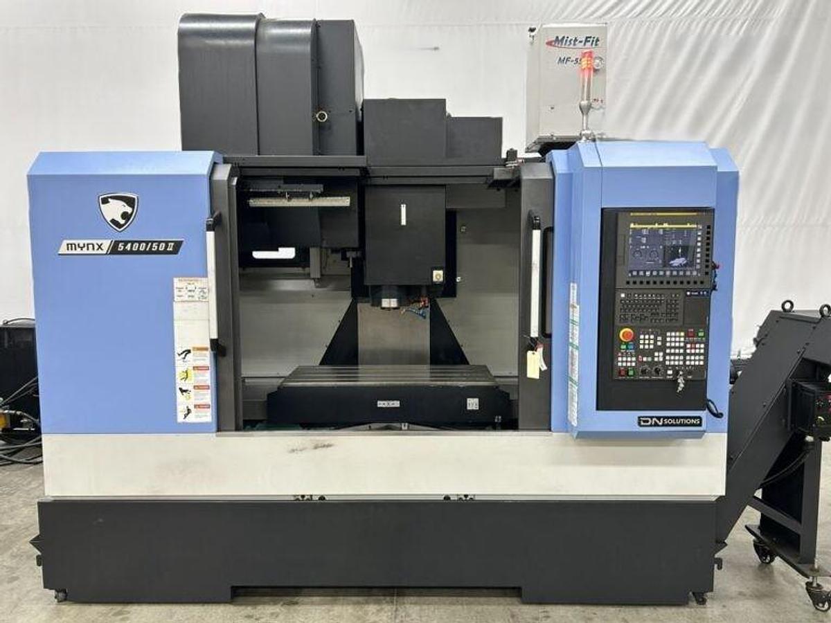 Used 2022 DN Solutions Mynx 5400/50 II with 4th Axis Drive, CAT50 Big Plus Spindle, Chip Conveyor, Mist Collector, Conversational