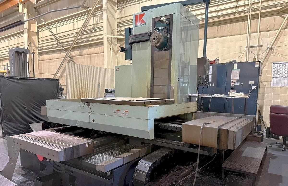 Used 1999 Kuraki KBT-11WA CNC Table Type Horizontal Boring Mill with Full 4th Axis Table, 40 Station ATC, Fanuc 16M, 63"x55" Table, Conveyor