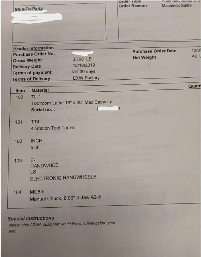 Used 2019 Haas TL-1 Chucker with 4 Station Turret, Coolant System, Haas Visual Part Prog. System, 8" Chuck, Manual Pulse Generator