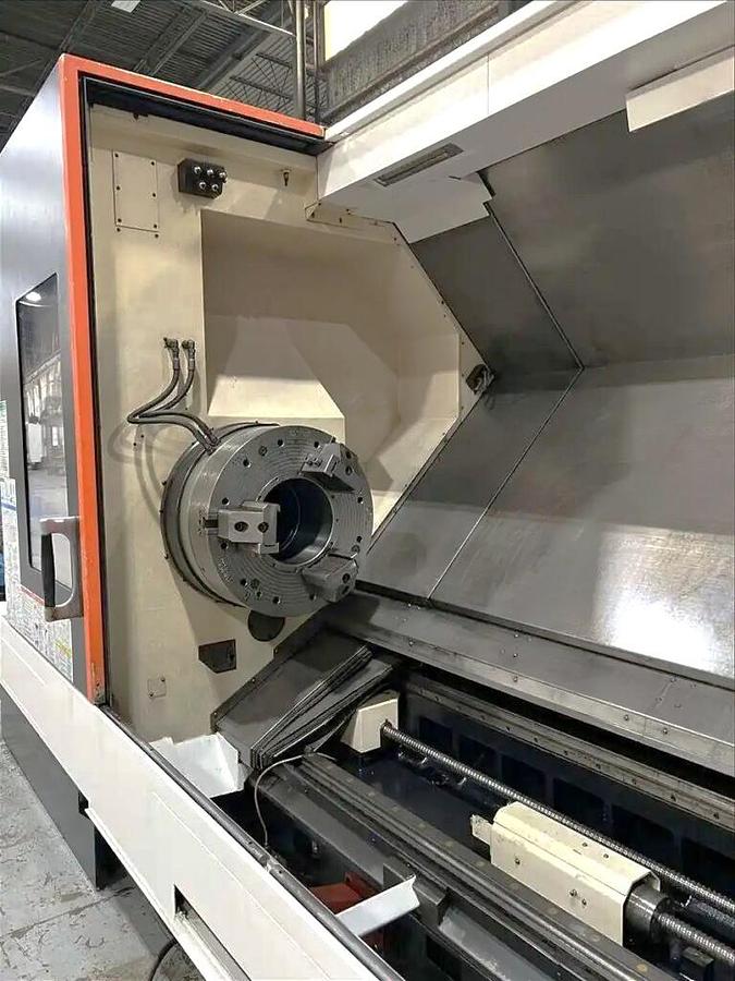 Used 2013 Mazak Slant Turn Nexus 550/3000 with 24" Air Chuck, 10.8" Bar Capacity, 120" Centers, Hyd Steady Rest, Tailstock, Conveyor
