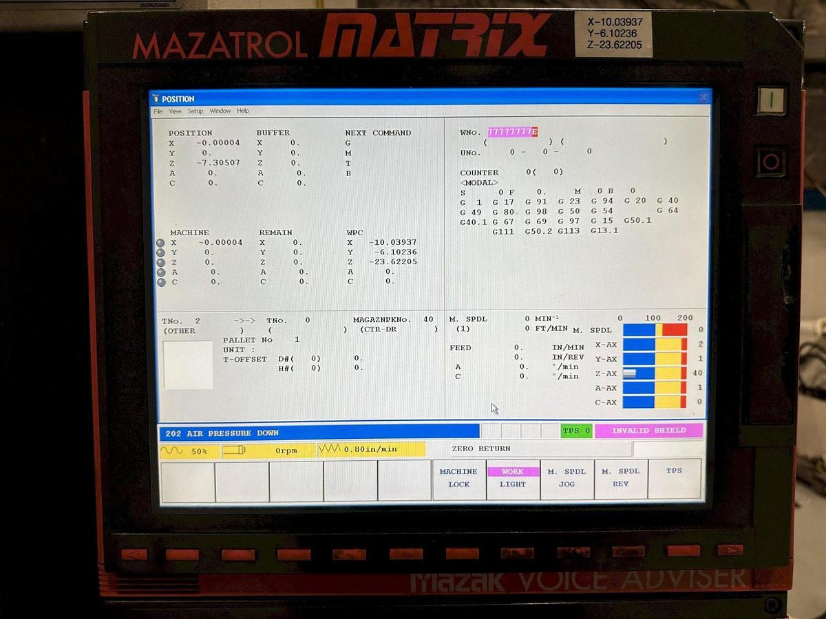 Used 2007 Mazak Variaxis 500-5X II with Pallet Changer, Coolant Thru Spindle, Tool Probing, Prepped for Part Probing, 40 ATC