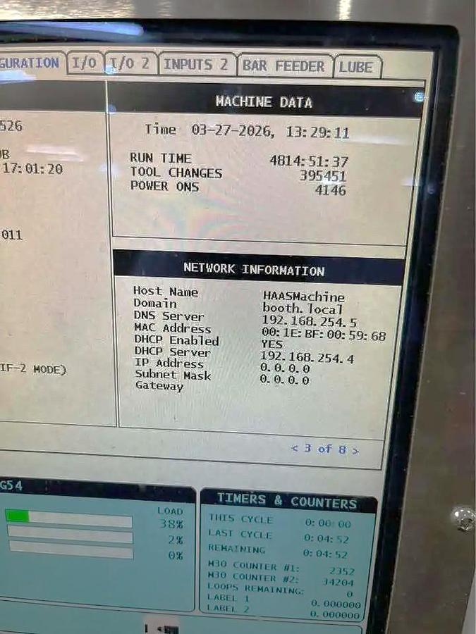 Used 2011 Haas ST-20 with Tailstock, Haas Servo 300 Barfeeder, Chip Conveyor, Tool Presetter, Collet Chuck, Mist Buster