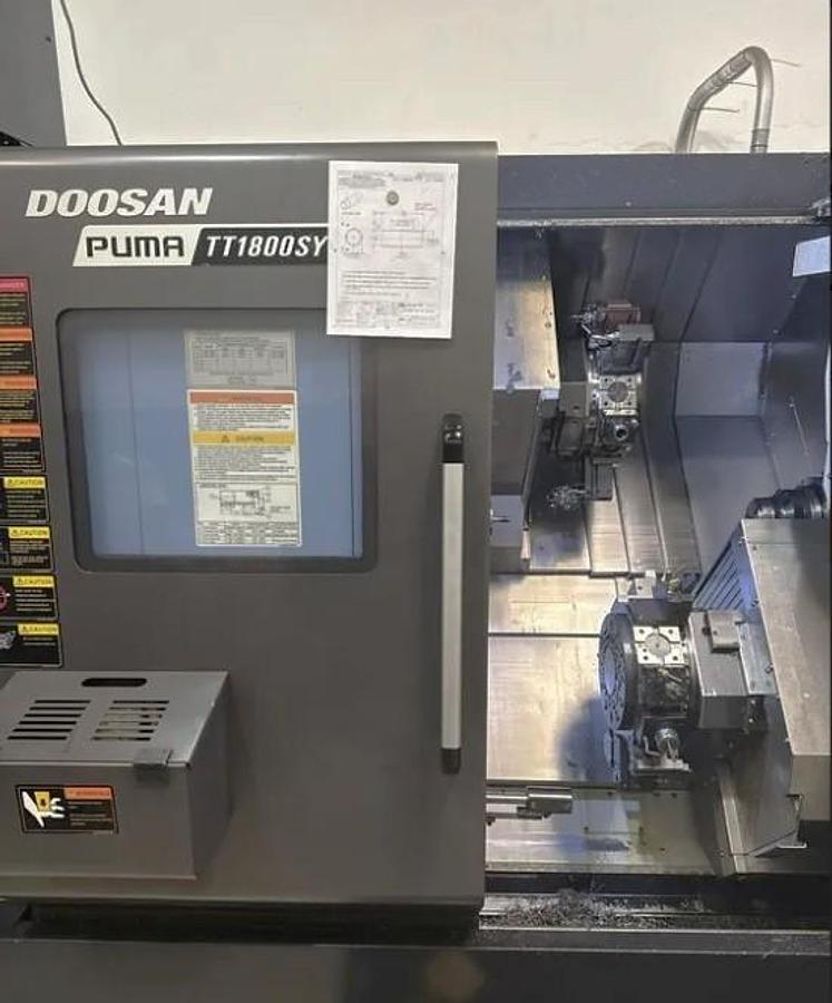 Used 2016 Doosan Puma TT1800SY with Twin Spindle/Twin Turret, Y Axis Mill Turn Lathe, ATS MD-565 Barfeed, Chip Conv., Parts Catcher