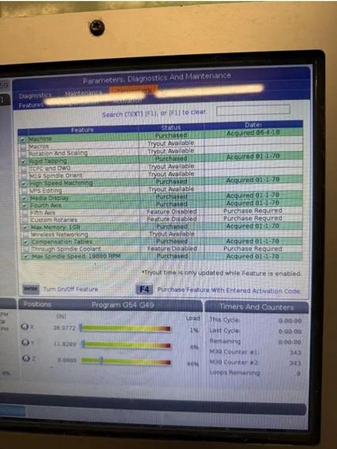 Used 2018 Haas VF-4 10,000 RPM Spindle, 4th Axis Drive, High Speed Machining, Prog. Coolant Nozzle, 40 Pos. Side Mount ATC