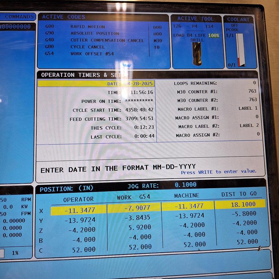 Used 2007 Haas VF-2B with 10,000 RPM, Haas HRT-210 Rotary Table, 2 Speed Gearbox, Pcool, Auger