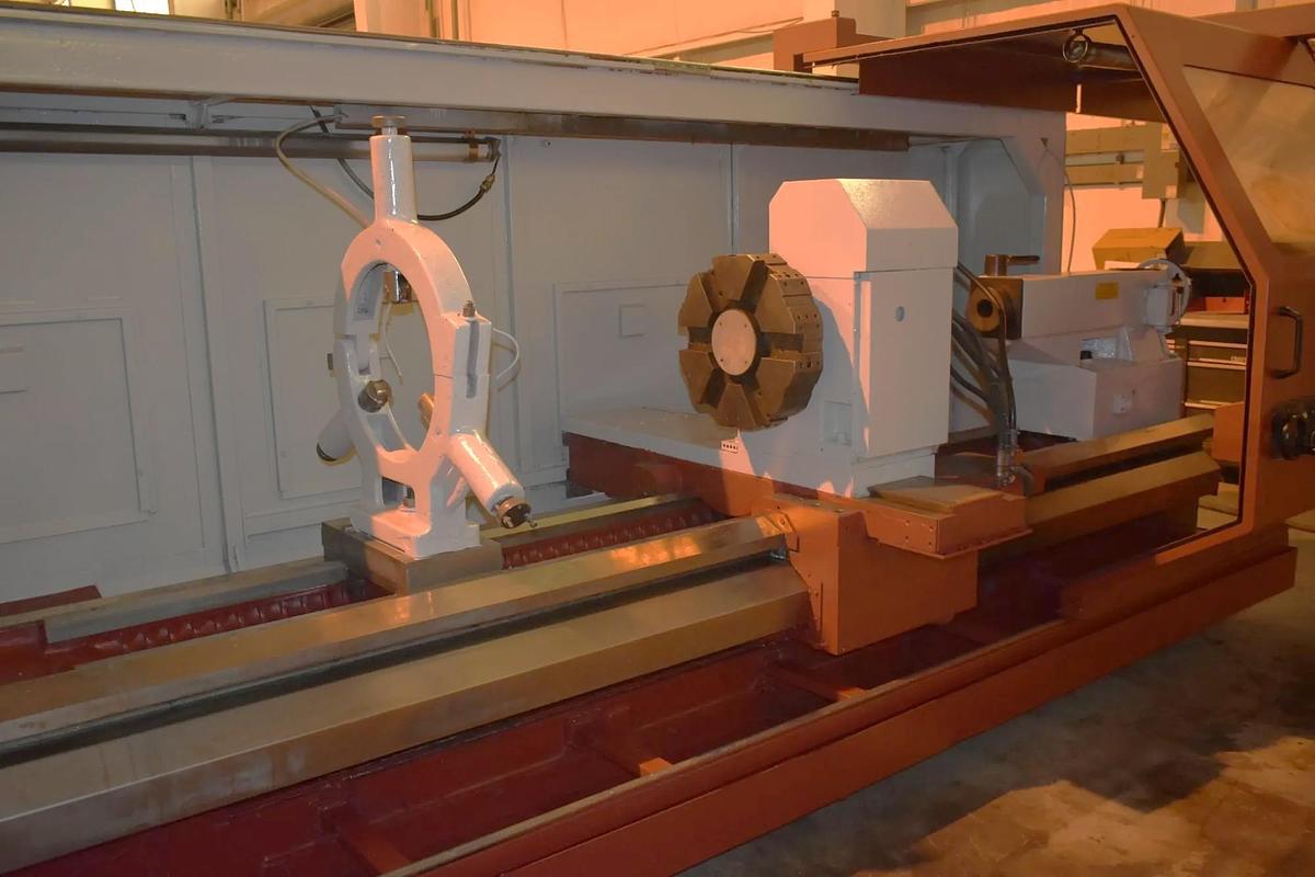 Used Hwacheon Mega 95/3000 with 48.4" Max Turn Diameter, 118" Max Length, 6" Bar Capacity, Steady Rest, Tailstock, 24" 3 Jaw Chuck