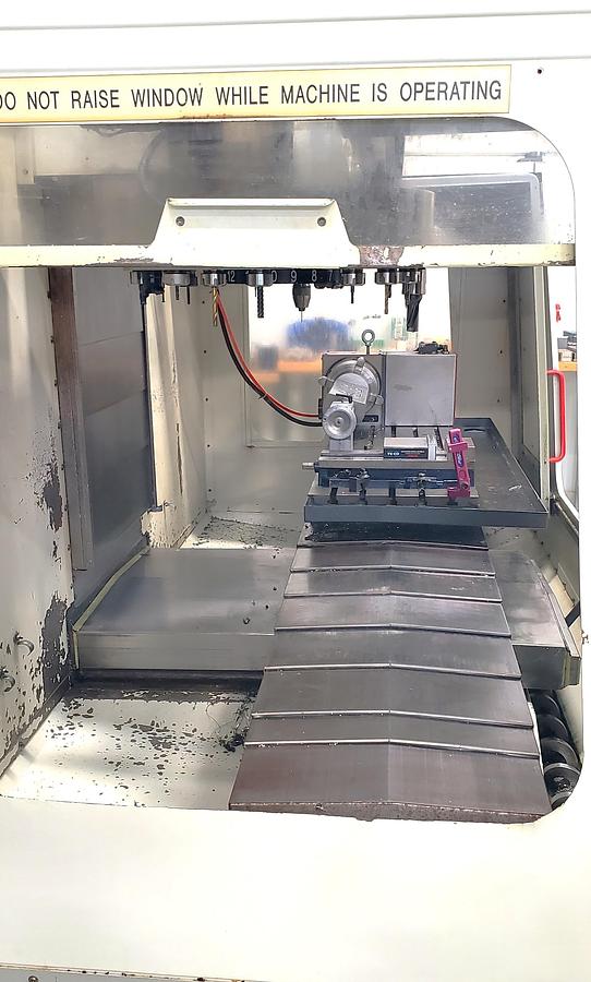 Used 2001 Haas VF4D with Haas HRT210 4th Axis Table, Tailstock, Auger, Prog. Coolant, Quick Code