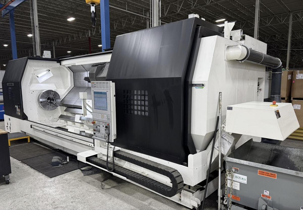 Used 2022 DMG Mori SL603BMC/4000 with C Axis/Live Milling, 28" 3 Jaw Chk, 21" Rear Chk, Steady Rests, 7.3" Bar Cap., Fanuc