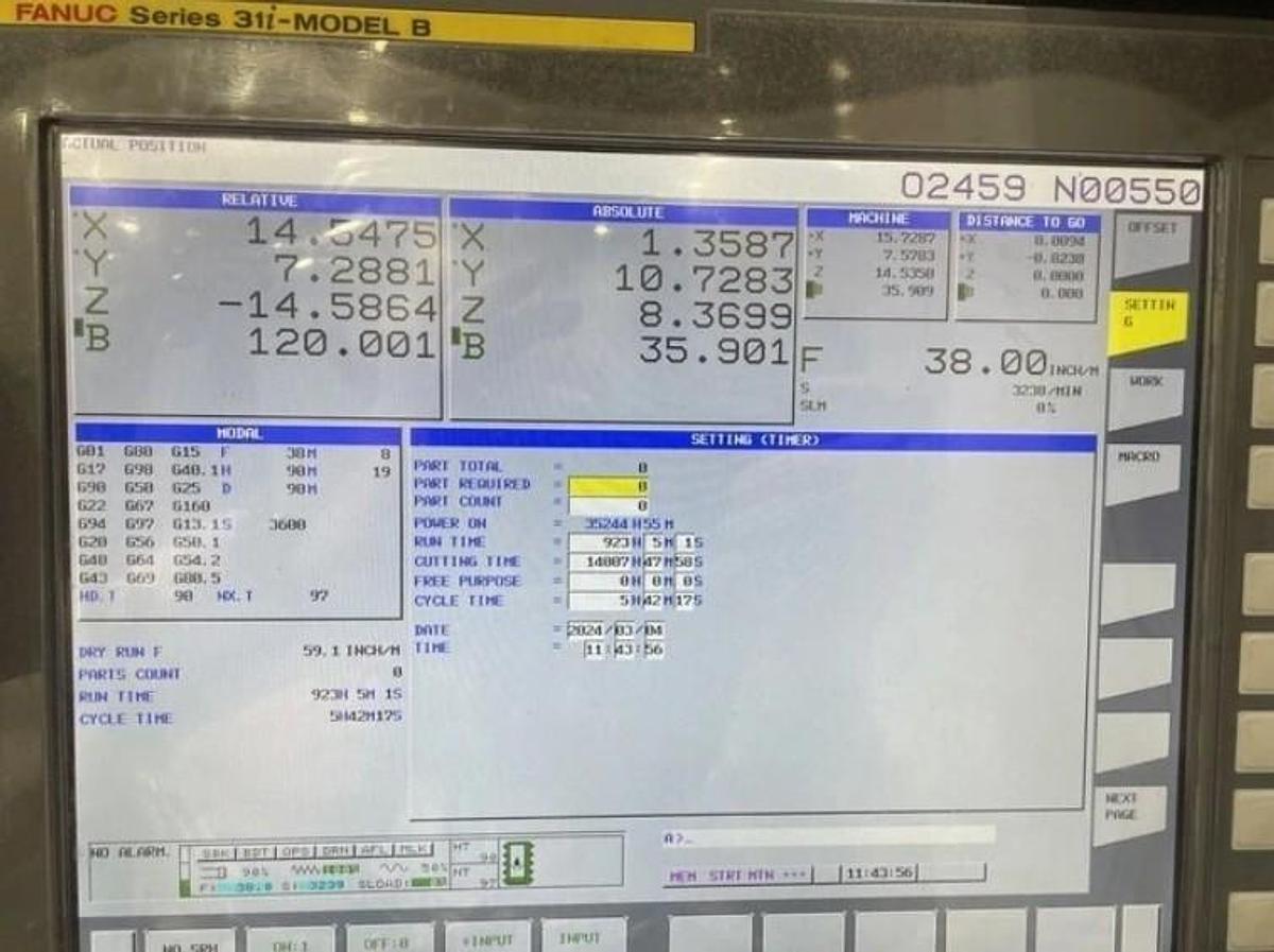 Used 2018 Doosan NHP 5000 with Full 4th Axis Rotary, 120 ATC, 15k RPM, High Press. CTS, Renishaw Probing, More!!!!