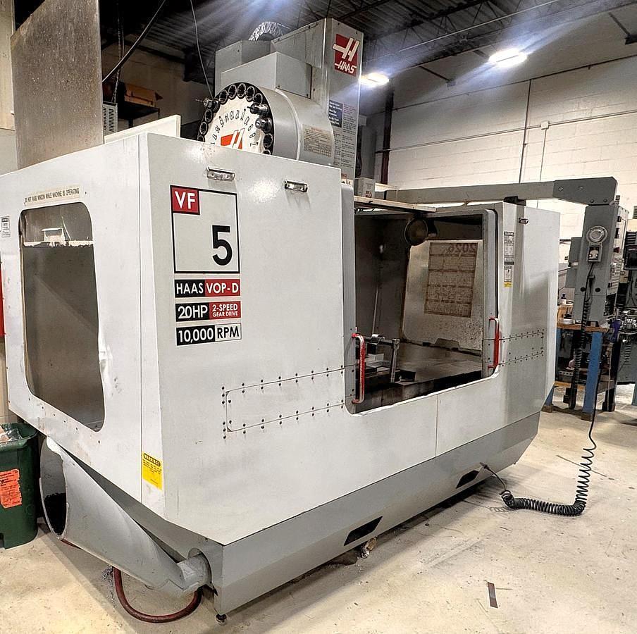 Used 2003 Haas VF5B/40 w/ 4th Axis Drive, Haas Wireless Probing, 40 Station ATC, PCool, High Speed Machining, 7500 RPM