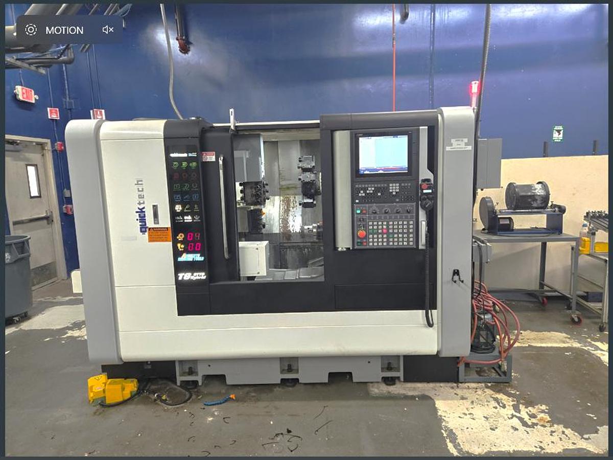 Used 2022 Quicktech T8 Hybrid 9 Axis Lathe with Milling/Drilling, Subspindle, Turret and Gang Slide, Barfeed, Parts Exit Conveyor, Chip Conveyor