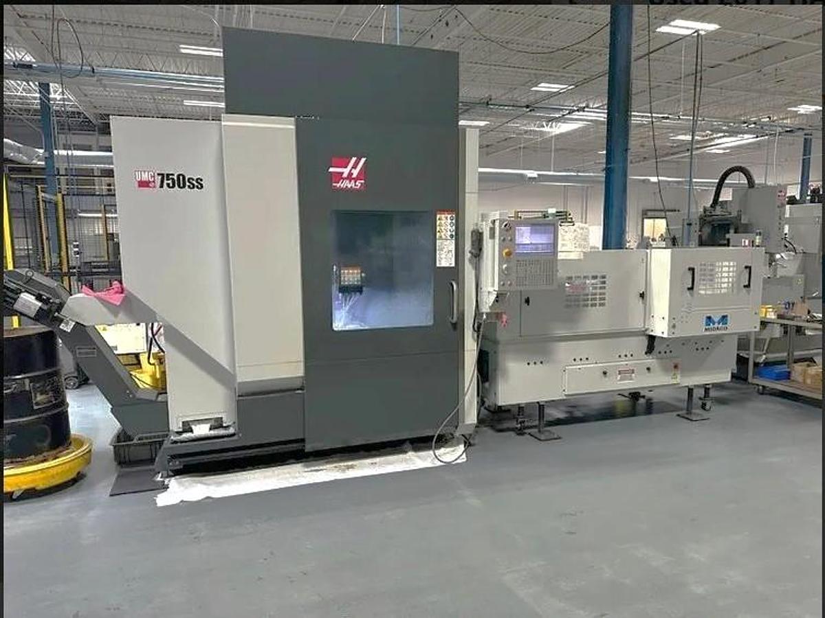 Used 2016 Haas UMC-750SS with Midaco 19 Pallet Changer System, Coolant Through Spindle, 15,000 RPM, Probing, 40 Position ATC