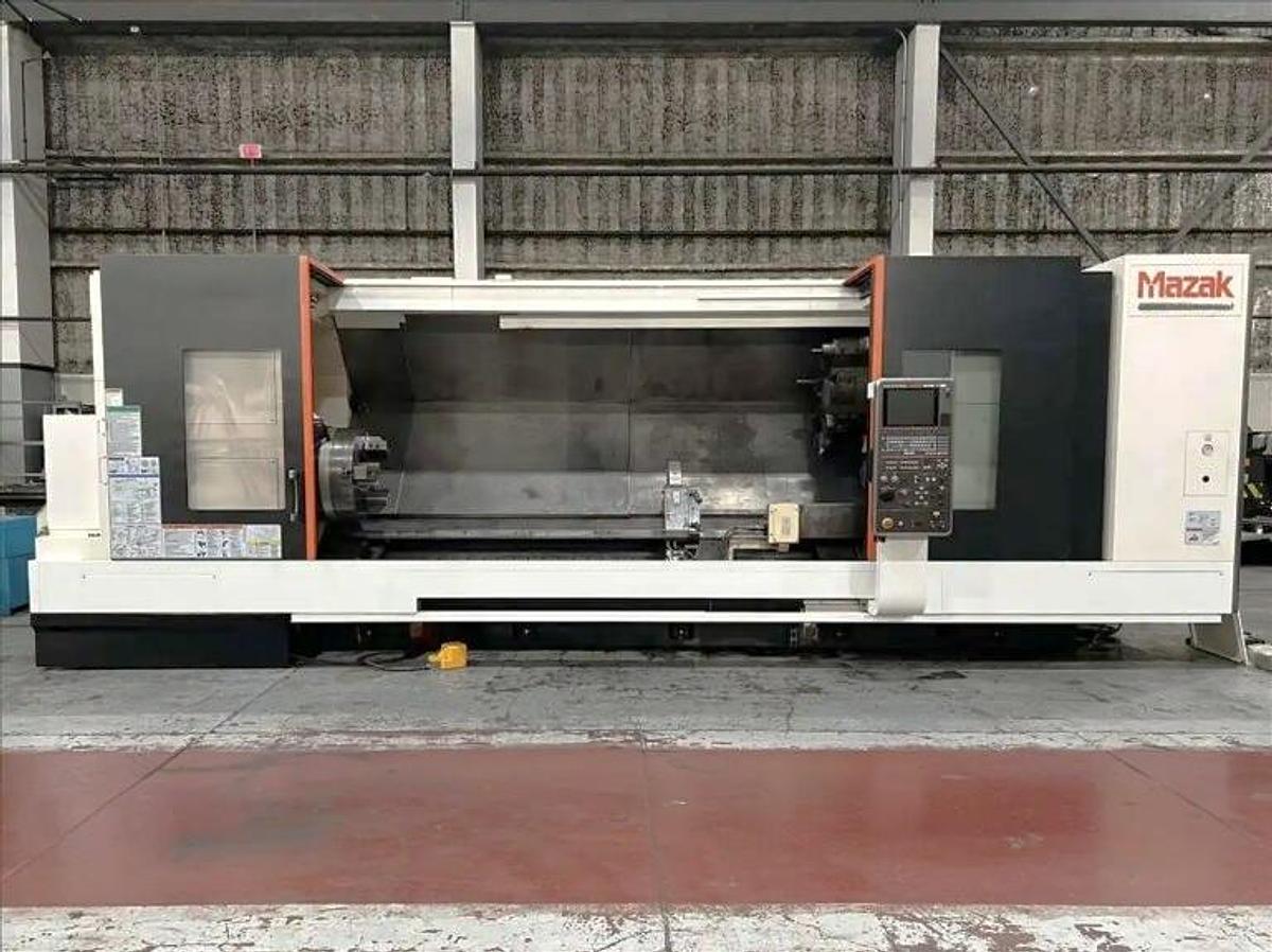 Used 2013 Mazak Slant Turn Nexus 550/3000 with 24" Air Chuck, 10.8" Bar Capacity, 120" Centers, Hyd Steady Rest, Tailstock, Conveyor