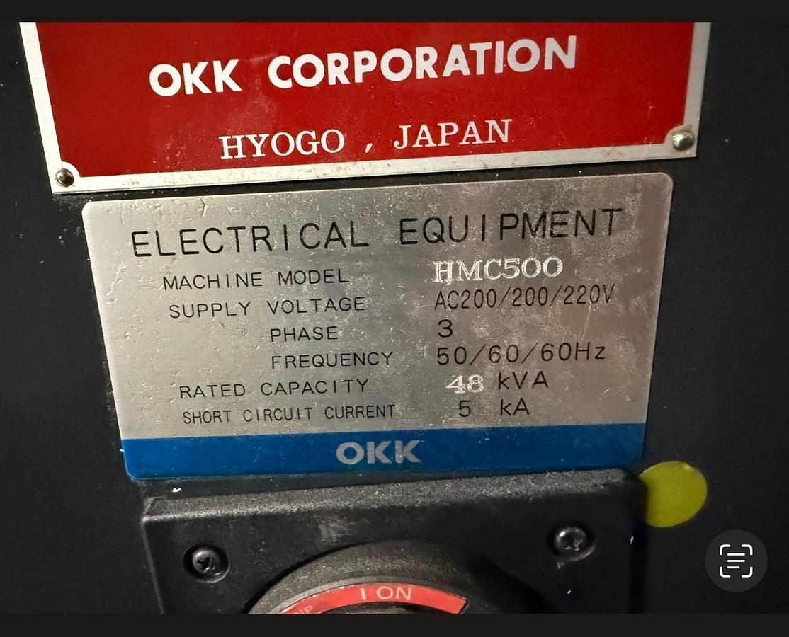 Used 2017 OKK HMC-500 with Full 4th Axis Table, 60 ATC, High Press. Cool. Thru Spindle, Tool & Part Probing, 15,000 RPM, CAT 40 Big Plus