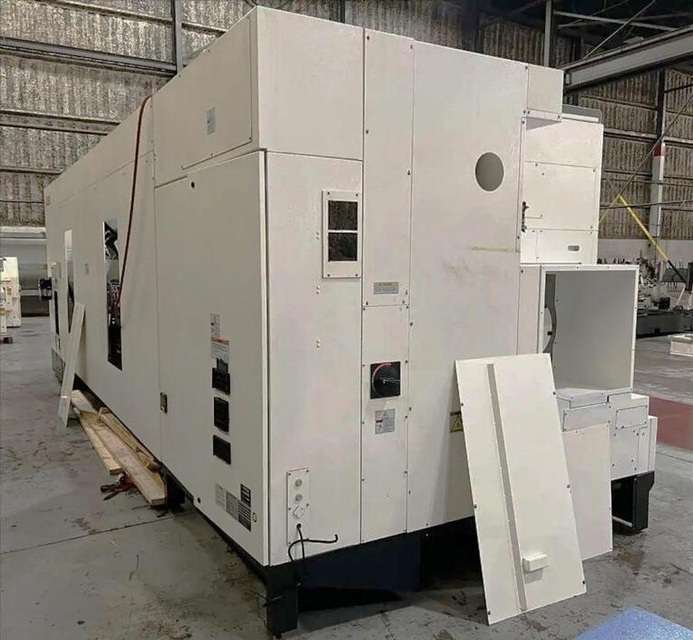 Used 2013 Mazak Slant Turn Nexus 550/3000 with 24" Air Chuck, 10.8" Bar Capacity, 120" Centers, Hyd Steady Rest, Tailstock, Conveyor