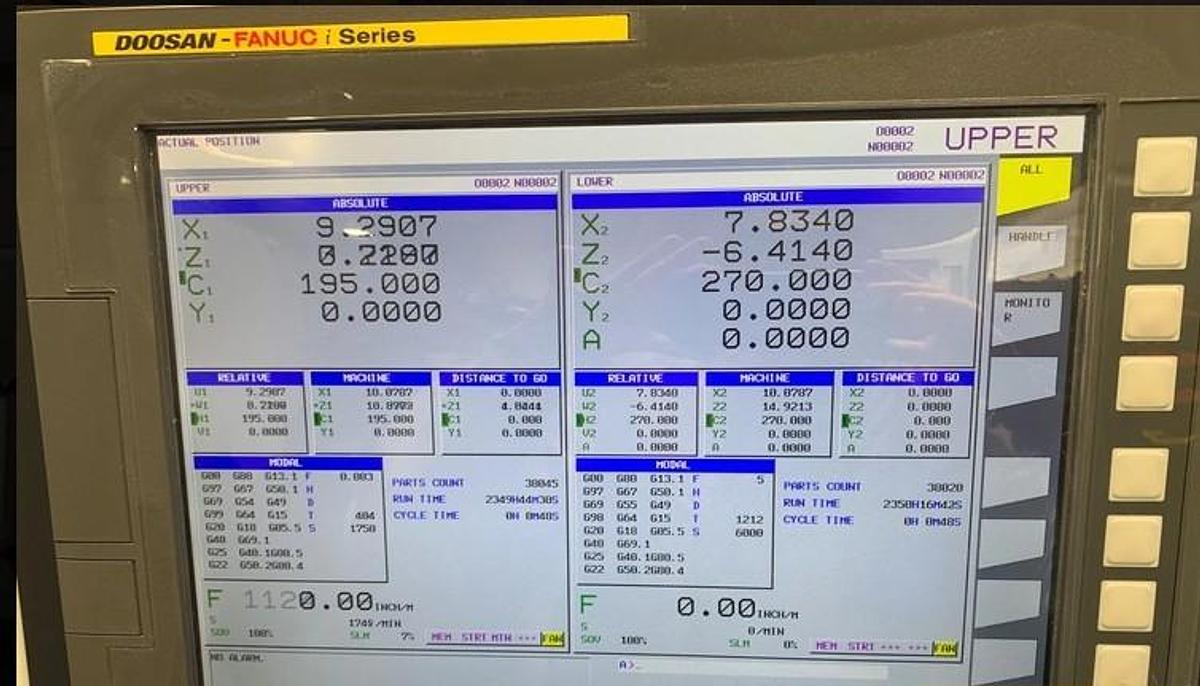 Used 2019 Doosan Puma TT1300SY Twin Spindle/Twin Turret, Y Axis Mill Turn Lathe, Barfeed, Parts Conveyor, 