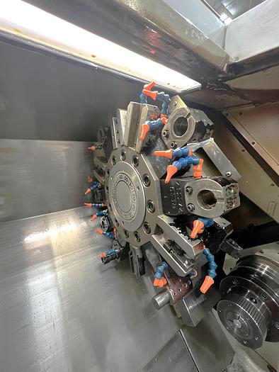 Used 2003 Mazak SQT100MS Mazatrol Fusion 640T with Milling/Drilling Capability, Subspindle, Spego Bobcat Barfeeder, Parts Catcher