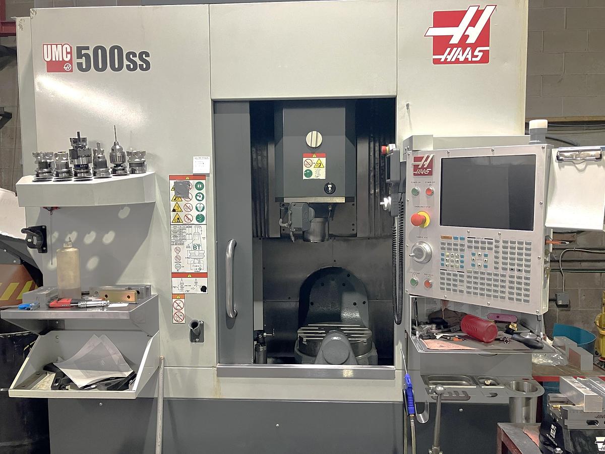 Used 2021 Haas UMC-500SS 5 Axis Universal Machining Center with Coolant Thru Spindle, Probing, HSM, Conveyor, 50 Station ATC