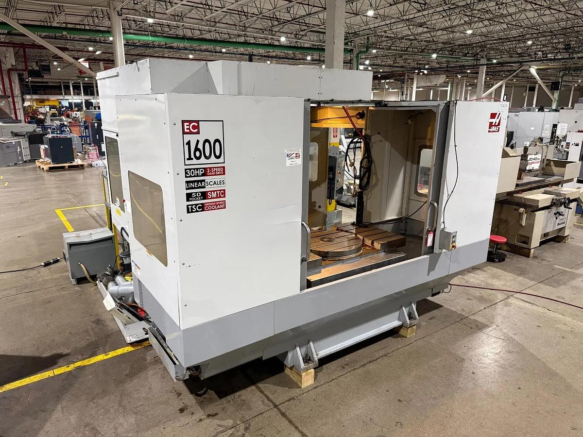 Used 26 Haas EC-1600-4X with 5 Axis Capability, Built In 4th Table, Removable 5th Axis Rotary Table, 50 ATC, Probing, Cool. Thru Spindle