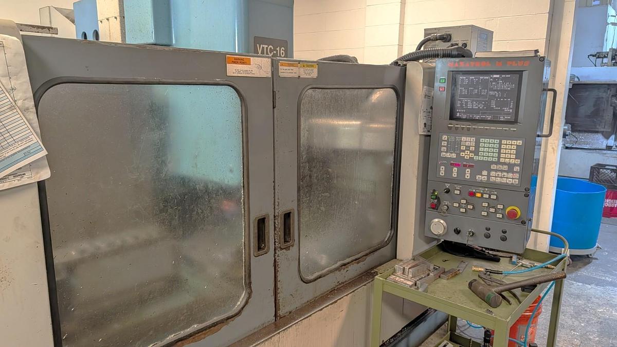 Used 1998 Mazak VTC16B with Yuasa Indexer, Chip Conveyor, Auto Tool Length Measurement Probe, Making Parts