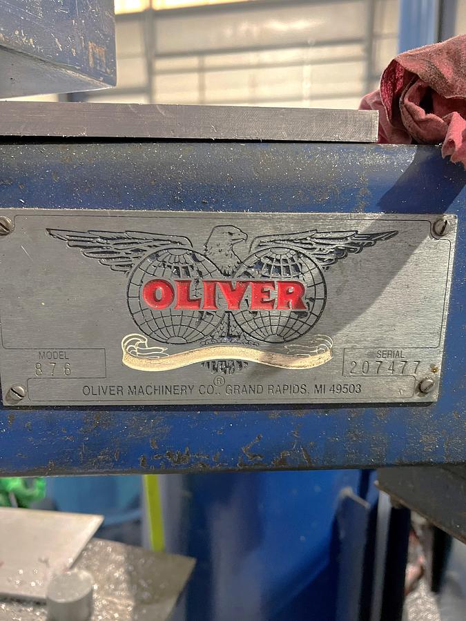 Used 1988 Oliver Model 876/6 Non-Ferrous Precision Automatic Plate Saw with 6" Plate Thickness, 4' x 12' Table, Backgauge, AB Panelview 550