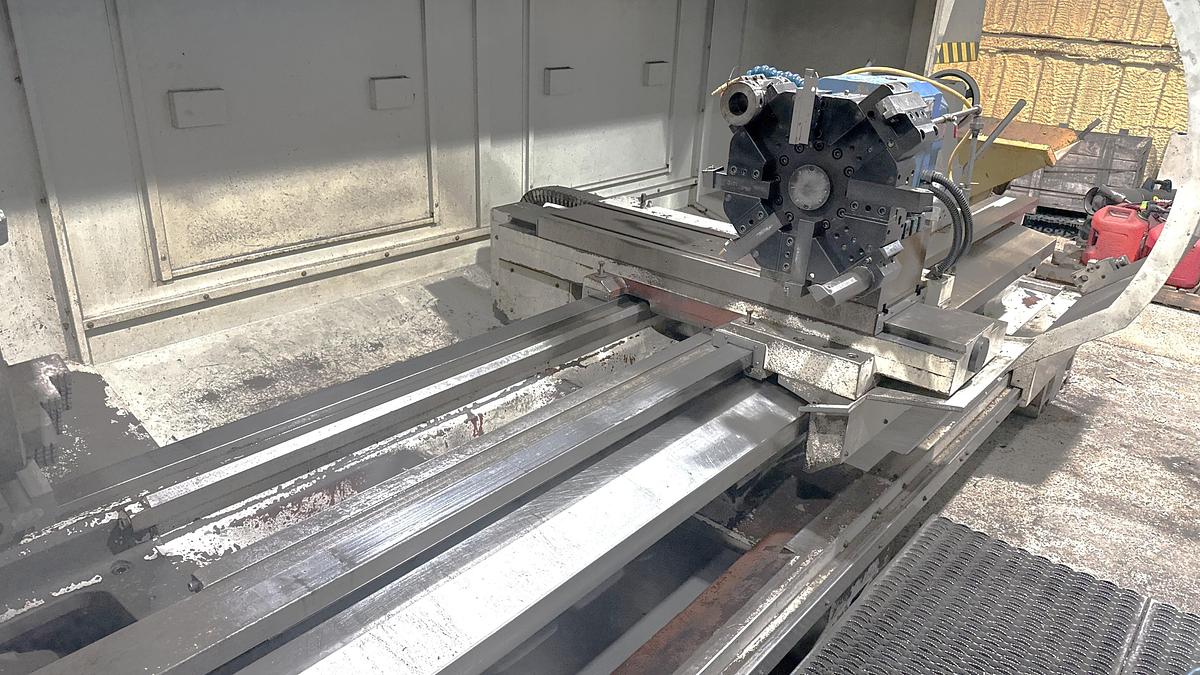 Used 2007 Challenger SL350 Hollow Spindle CNC Lathe, 10.25" Bar Cap., (2) 25" 4 Jaw Man. Chks, Steady Rests, Tailstock, 120" cc