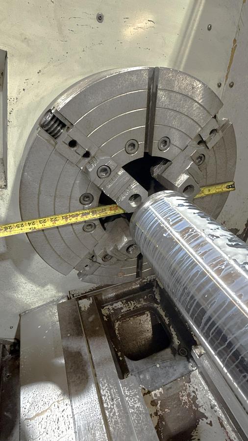 Used 2007 Challenger SL350 Hollow Spindle CNC Lathe, 10.25" Bar Cap., (2) 25" 4 Jaw Man. Chks, Steady Rests, Tailstock, 120" cc