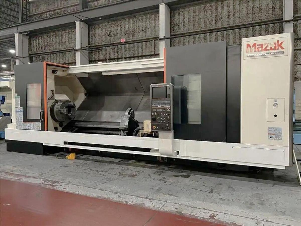 Used 2013 Mazak Slant Turn Nexus 550/3000 with 24" Air Chuck, 10.8" Bar Capacity, 120" Centers, Hyd Steady Rest, Tailstock, Conveyor