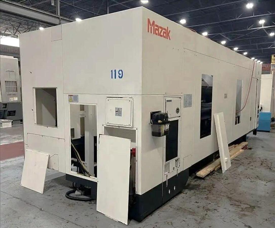 Used 2013 Mazak Slant Turn Nexus 550/3000 with 24" Air Chuck, 10.8" Bar Capacity, 120" Centers, Hyd Steady Rest, Tailstock, Conveyor