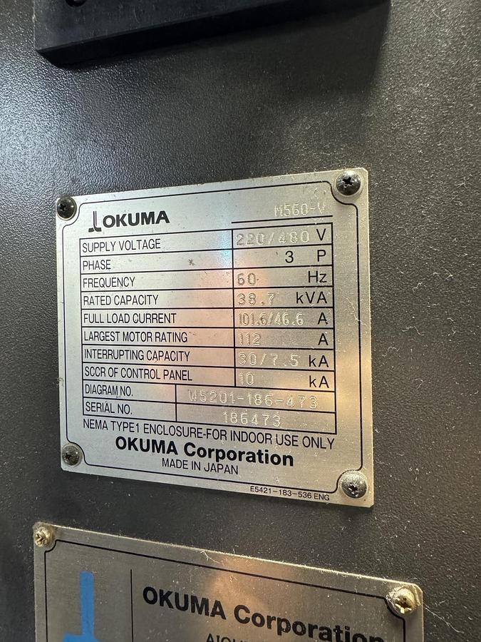 Used 2015 Okuma M560-V with 4th Axis Rotary Table, Renishaw Tool & Part Probing, 15k RPM, 32 Pos. ATC, Chip Claster HPC