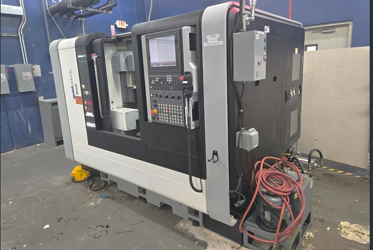Used 2022 Quicktech T8 Hybrid 9 Axis Lathe with Milling/Drilling, Subspindle, Turret and Gang Slide, Barfeed, Parts Exit Conveyor, Chip Conveyor