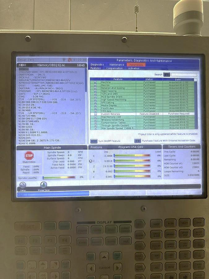 Used 2016 Haas UMC-750SS with Coolant Thru Spindle, 15,000 RPM, Haas Probing, 30 ATC, HSM, Extended Memory, 1 Owner Machine