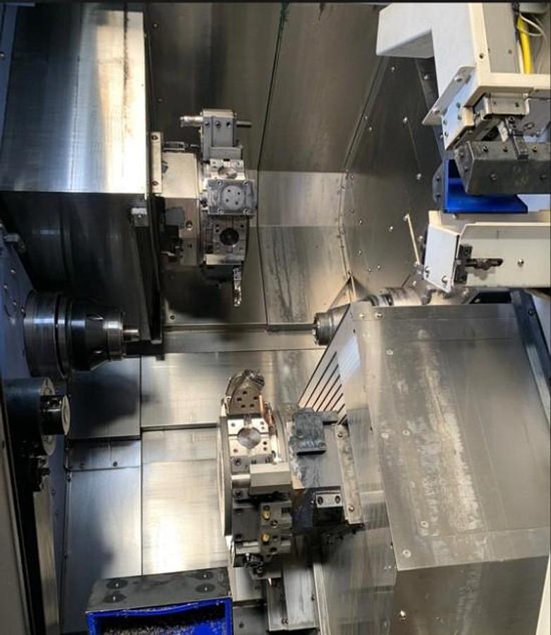 Used 2019 Doosan Puma TT1300SY Twin Spindle/Twin Turret, Y Axis Mill Turn Lathe, Barfeed, Parts Conveyor, 
