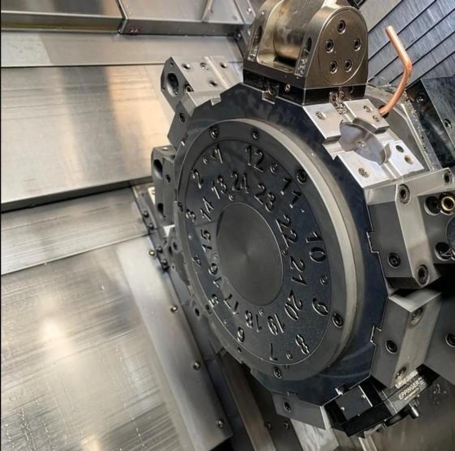 Used 2019 Doosan Puma TT1300SY Twin Spindle/Twin Turret, Y Axis Mill Turn Lathe, Barfeed, Parts Conveyor, 