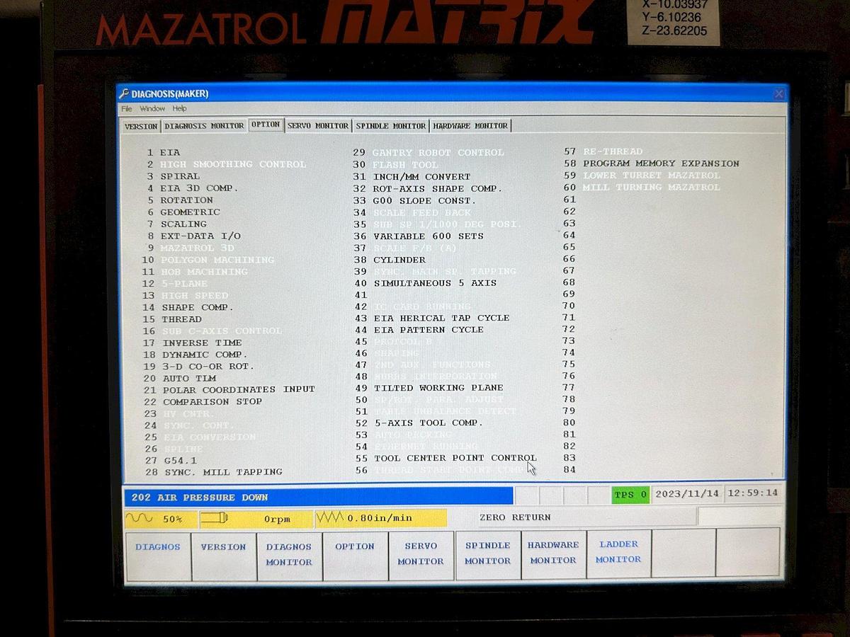 Used 2007 Mazak Variaxis 500-5X II with Pallet Changer, Coolant Thru Spindle, Tool Probing, Prepped for Part Probing, 40 ATC
