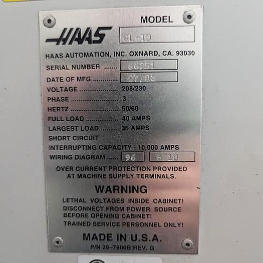 Used 2003 Haas SL-10 Chucker with Collet Chuck, Chip Auger, Parts Catcher, Tool Presetter