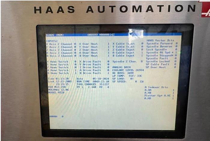 Used 2006 Haas VF2 w/ 4th Axis Drive, Renishaw Probing, Pcool, Auger